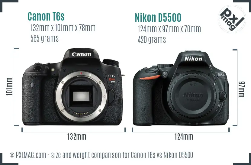 Canon T6s vs Nikon D5500 size comparison