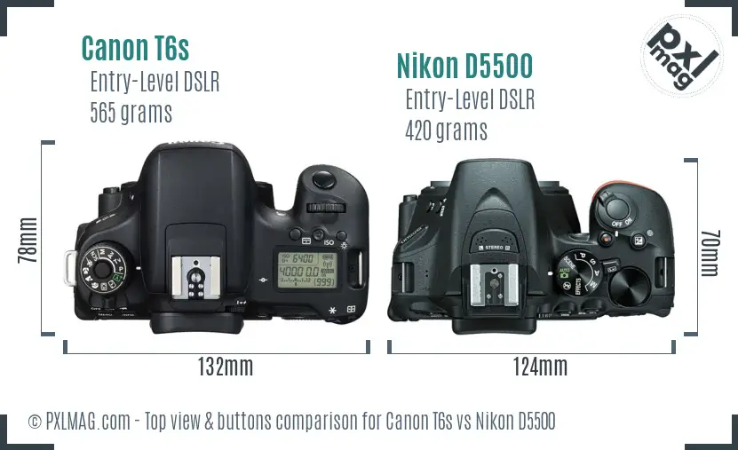 Canon T6s vs Nikon D5500 top view buttons comparison