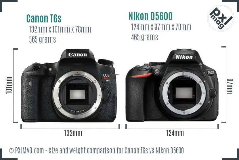 Canon T6s vs Nikon D5600 size comparison