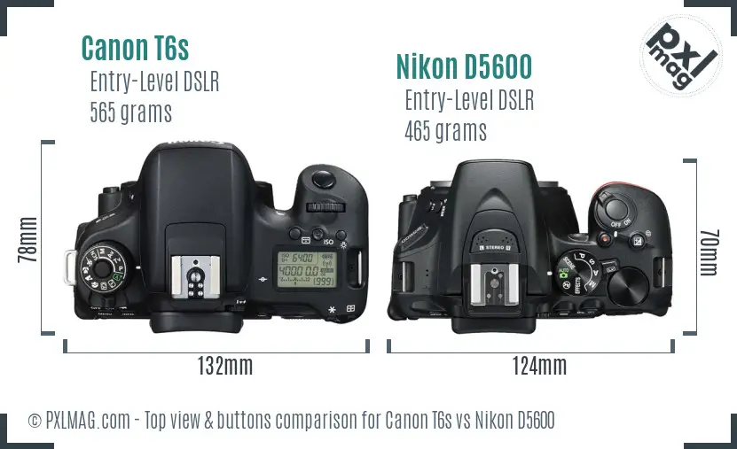 Canon T6s vs Nikon D5600 top view buttons comparison