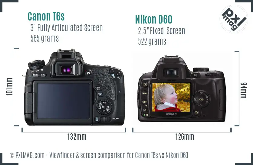 Canon T6s vs Nikon D60 Screen and Viewfinder comparison