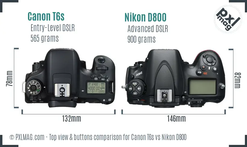 Canon T6s vs Nikon D800 top view buttons comparison