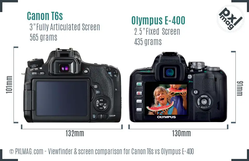 Canon T6s vs Olympus E-400 Screen and Viewfinder comparison