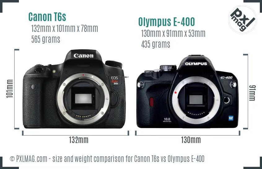 Canon T6s vs Olympus E-400 size comparison