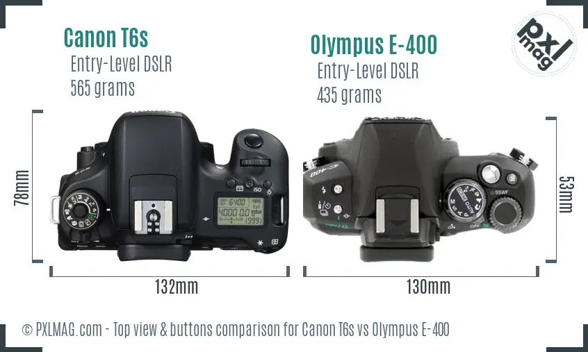 Canon T6s vs Olympus E-400 top view buttons comparison