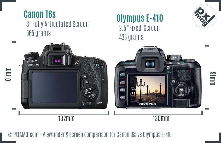 Canon T6s vs Olympus E-410 Screen and Viewfinder comparison