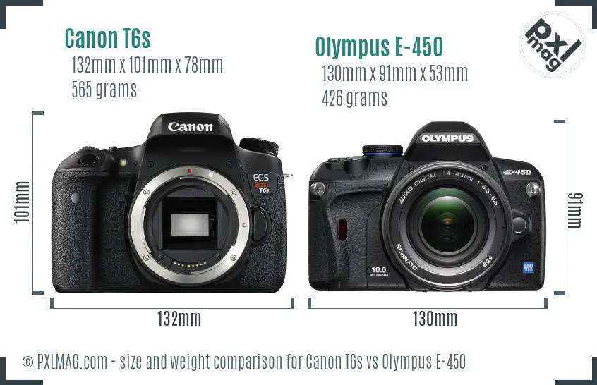Canon T6s vs Olympus E-450 size comparison