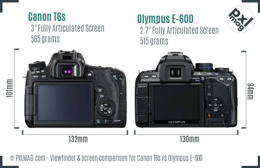 Canon T6s vs Olympus E-600 Screen and Viewfinder comparison