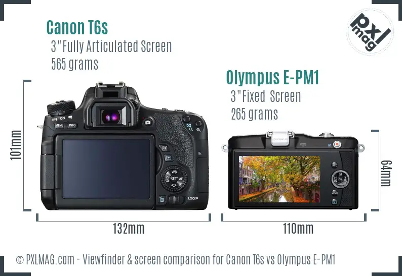 Canon T6s vs Olympus E-PM1 Screen and Viewfinder comparison