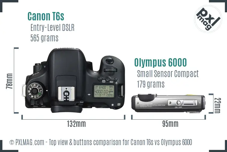 Canon T6s vs Olympus 6000 top view buttons comparison
