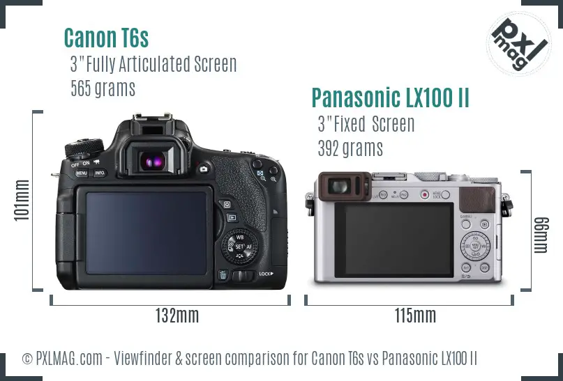 Canon T6s vs Panasonic LX100 II Screen and Viewfinder comparison