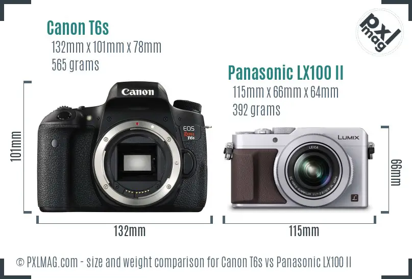 Canon T6s vs Panasonic LX100 II size comparison