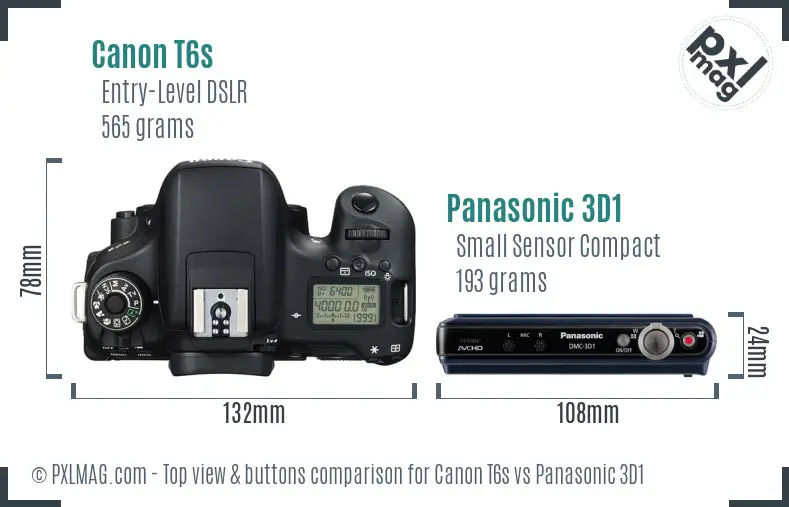 Canon T6s vs Panasonic 3D1 top view buttons comparison