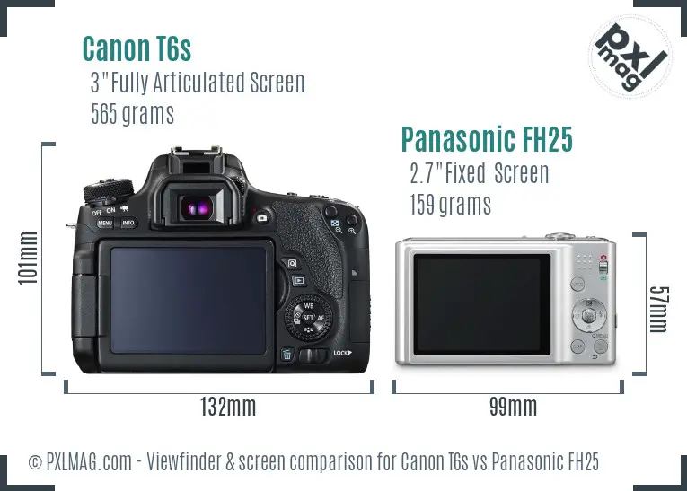 Canon T6s vs Panasonic FH25 Screen and Viewfinder comparison
