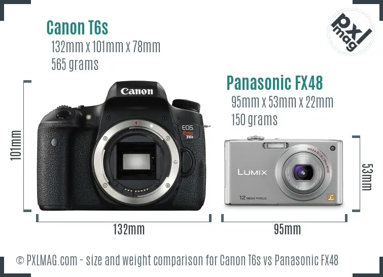 Canon T6s vs Panasonic FX48 size comparison