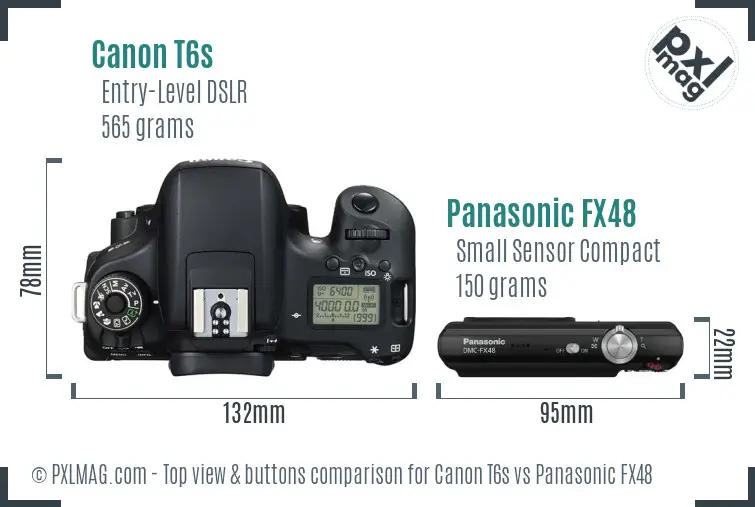 Canon T6s vs Panasonic FX48 top view buttons comparison