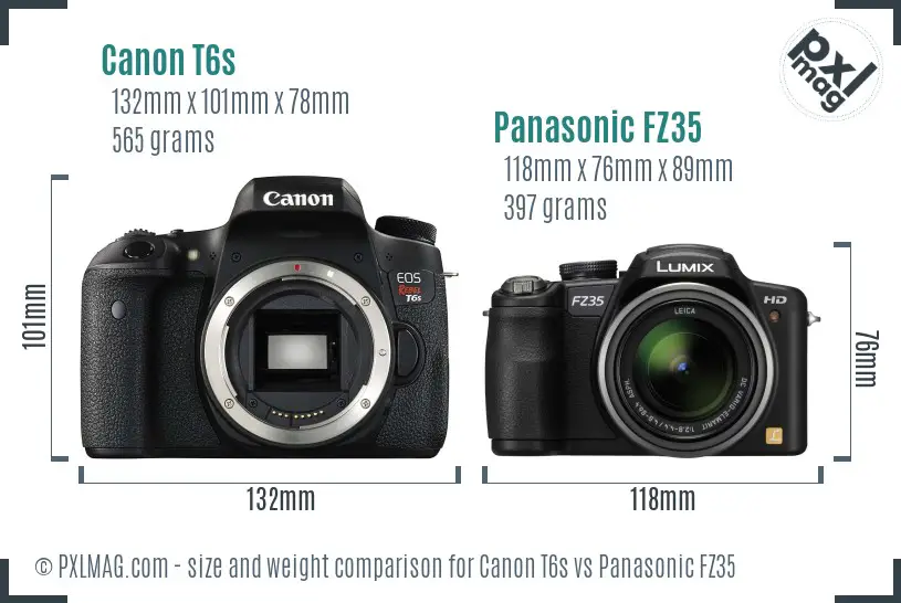 Canon T6s vs Panasonic FZ35 size comparison