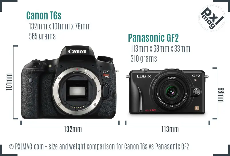 Canon T6s vs Panasonic GF2 size comparison