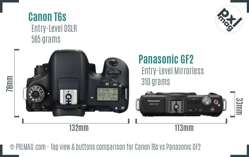 Canon T6s vs Panasonic GF2 top view buttons comparison