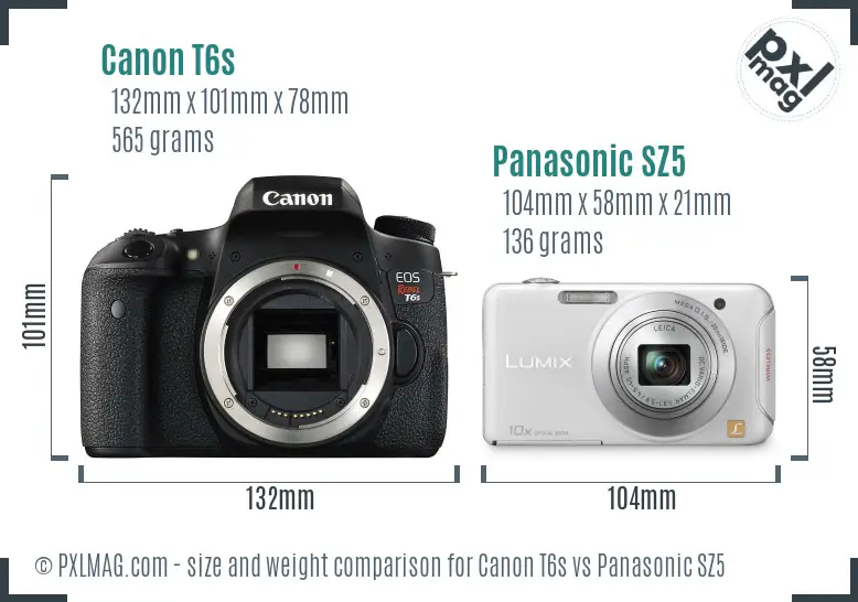 Canon T6s vs Panasonic SZ5 size comparison