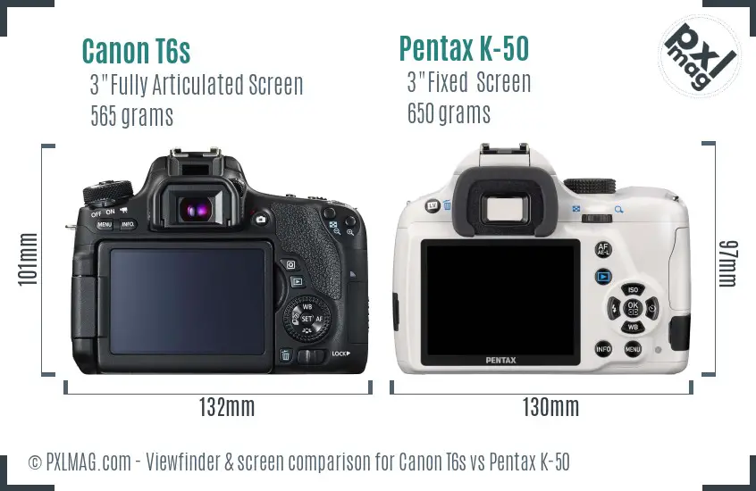 Canon T6s vs Pentax K-50 Screen and Viewfinder comparison