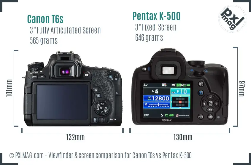 Canon T6s vs Pentax K-500 Screen and Viewfinder comparison