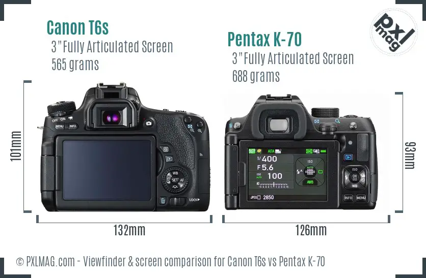 Canon T6s vs Pentax K-70 Screen and Viewfinder comparison