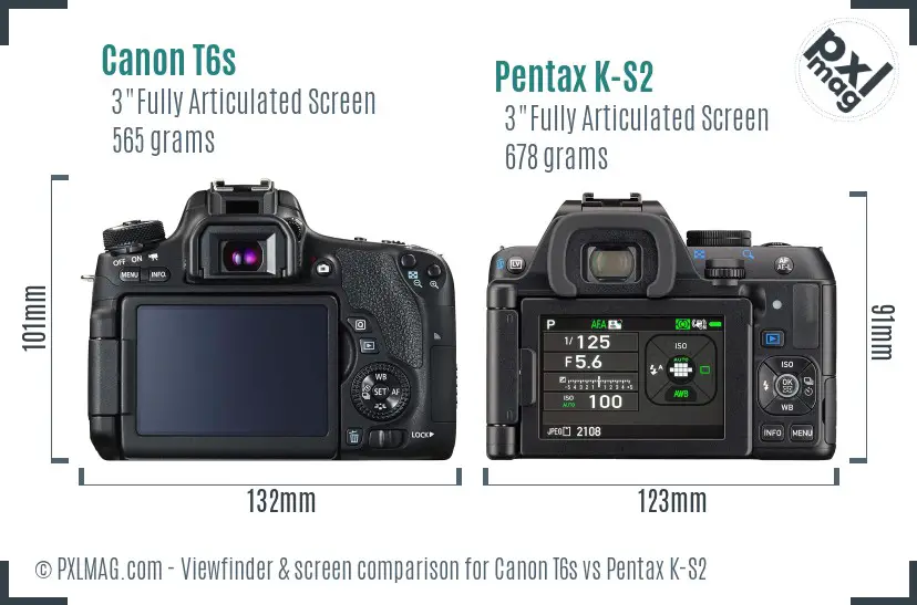 Canon T6s vs Pentax K-S2 Screen and Viewfinder comparison