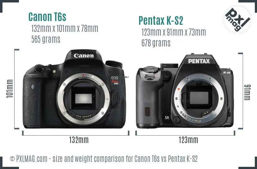 Canon T6s vs Pentax K-S2 size comparison