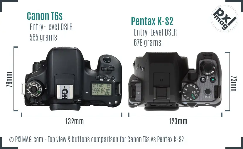 Canon T6s vs Pentax K-S2 top view buttons comparison