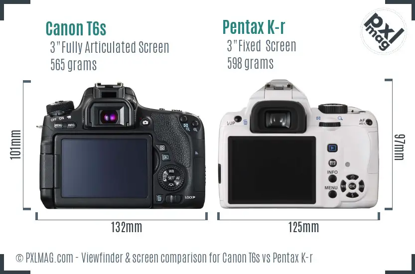 Canon T6s vs Pentax K-r Screen and Viewfinder comparison