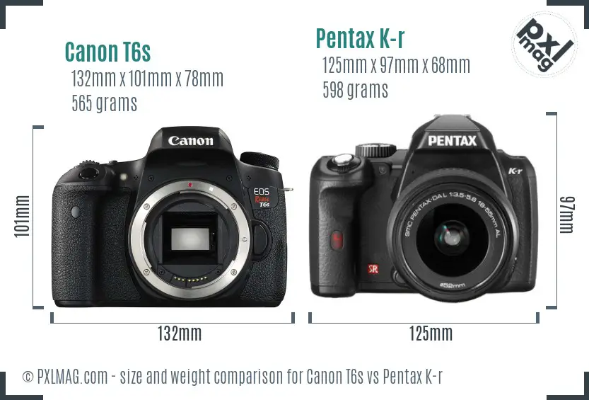 Canon T6s vs Pentax K-r size comparison