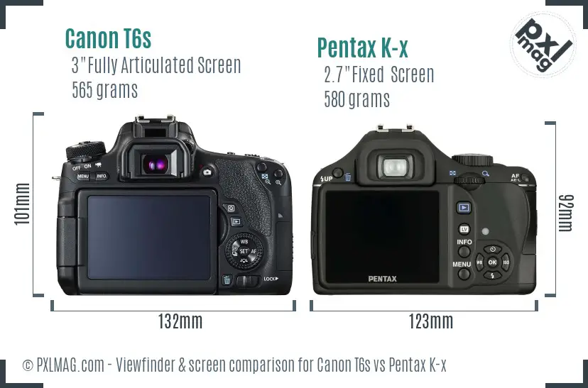 Canon T6s vs Pentax K-x Screen and Viewfinder comparison
