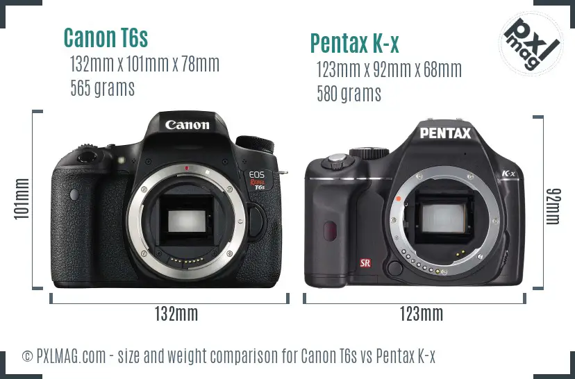 Canon T6s vs Pentax K-x size comparison