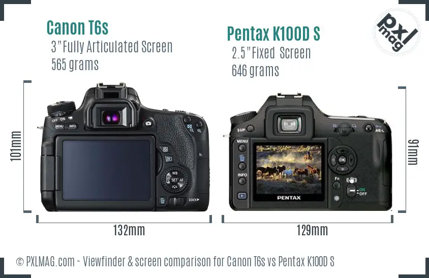 Canon T6s vs Pentax K100D S Screen and Viewfinder comparison