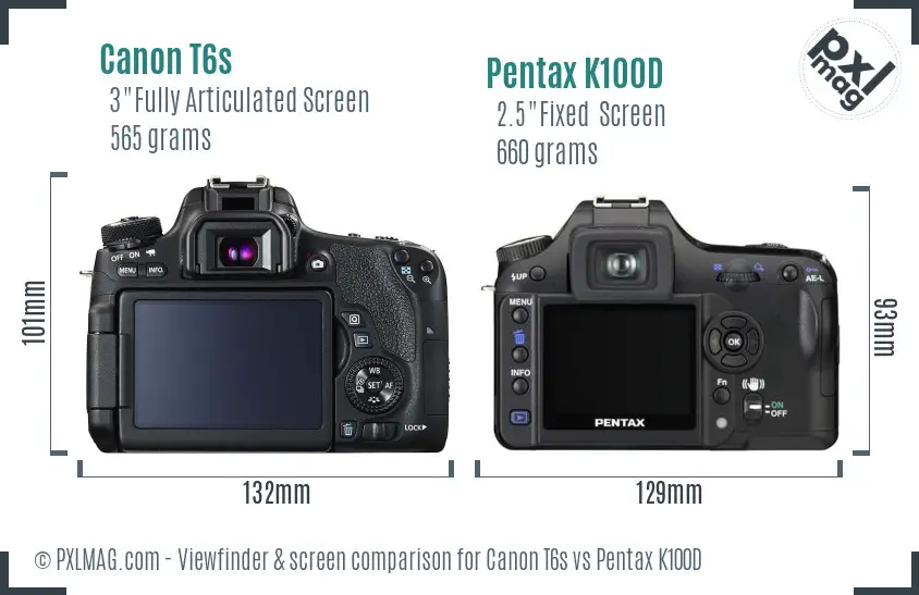 Canon T6s vs Pentax K100D Screen and Viewfinder comparison
