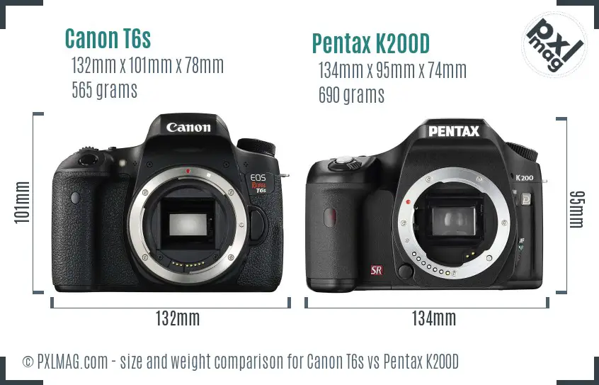 Canon T6s vs Pentax K200D size comparison