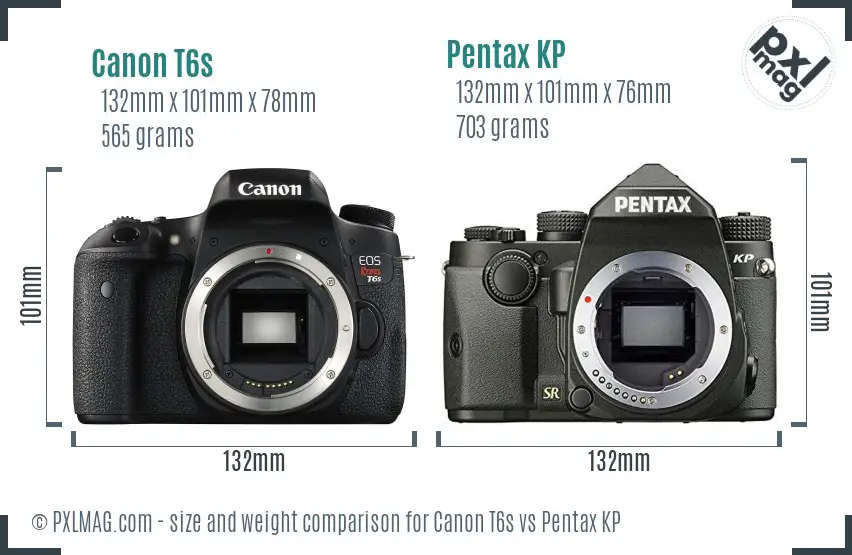 Canon T6s vs Pentax KP size comparison