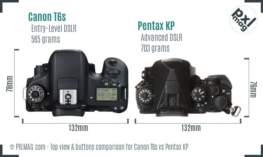 Canon T6s vs Pentax KP top view buttons comparison