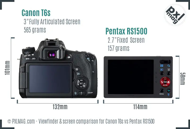 Canon T6s vs Pentax RS1500 Screen and Viewfinder comparison
