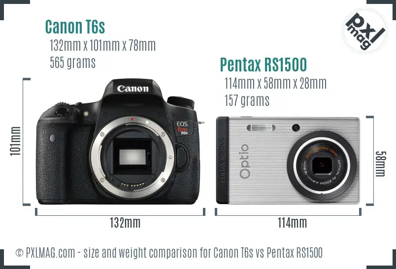 Canon T6s vs Pentax RS1500 size comparison