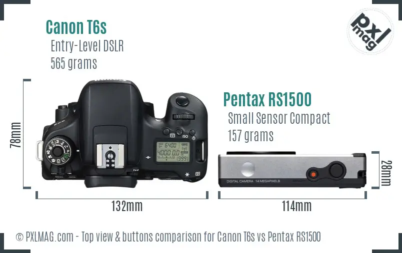 Canon T6s vs Pentax RS1500 top view buttons comparison