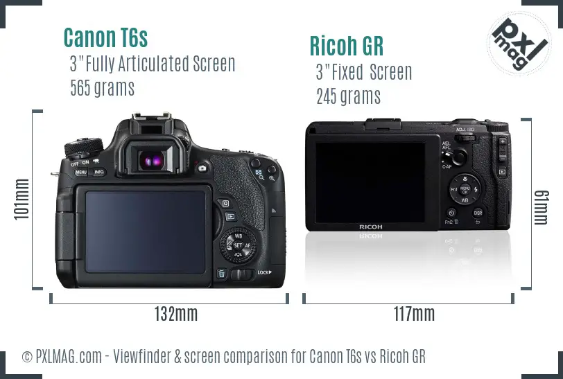 Canon T6s vs Ricoh GR Screen and Viewfinder comparison