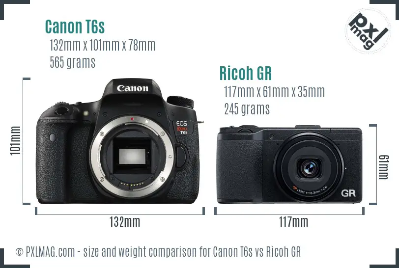 Canon T6s vs Ricoh GR size comparison