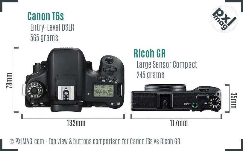 Canon T6s vs Ricoh GR top view buttons comparison