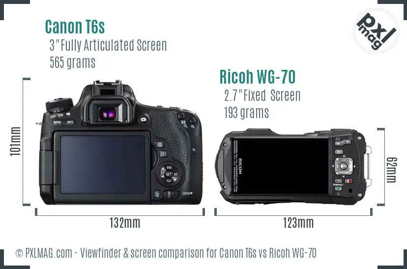 Canon T6s vs Ricoh WG-70 Screen and Viewfinder comparison