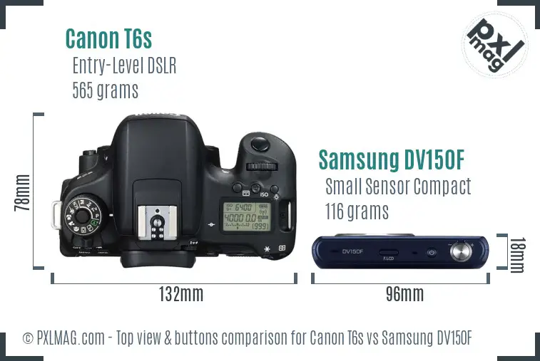 Canon T6s vs Samsung DV150F top view buttons comparison