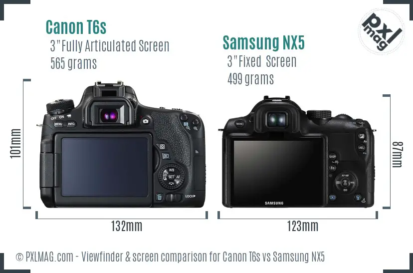 Canon T6s vs Samsung NX5 Screen and Viewfinder comparison