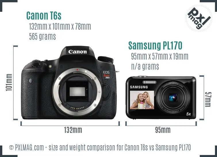 Canon T6s vs Samsung PL170 size comparison