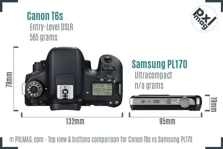 Canon T6s vs Samsung PL170 top view buttons comparison